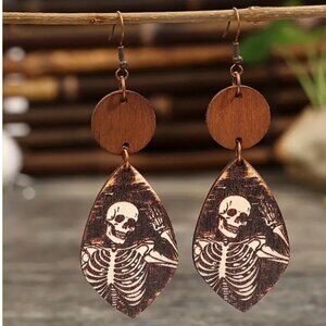 Halloween Skeleton Wooden Drop Earrings